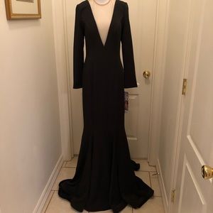 Black long sleeve gown with train
